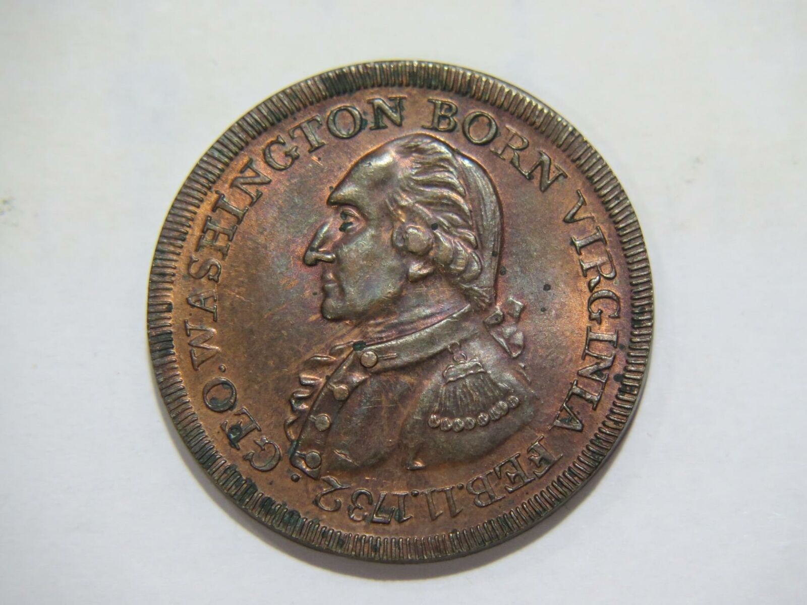 Washington Born Virginia Copper Uniface Collis Restrike Medal 🌈⭐🌈