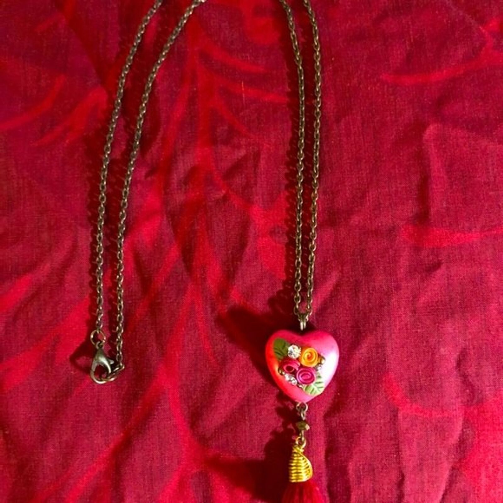 Vintage Heart W/rose Embellishments Necklace, Preteen, Girl Bling, Sweetheart