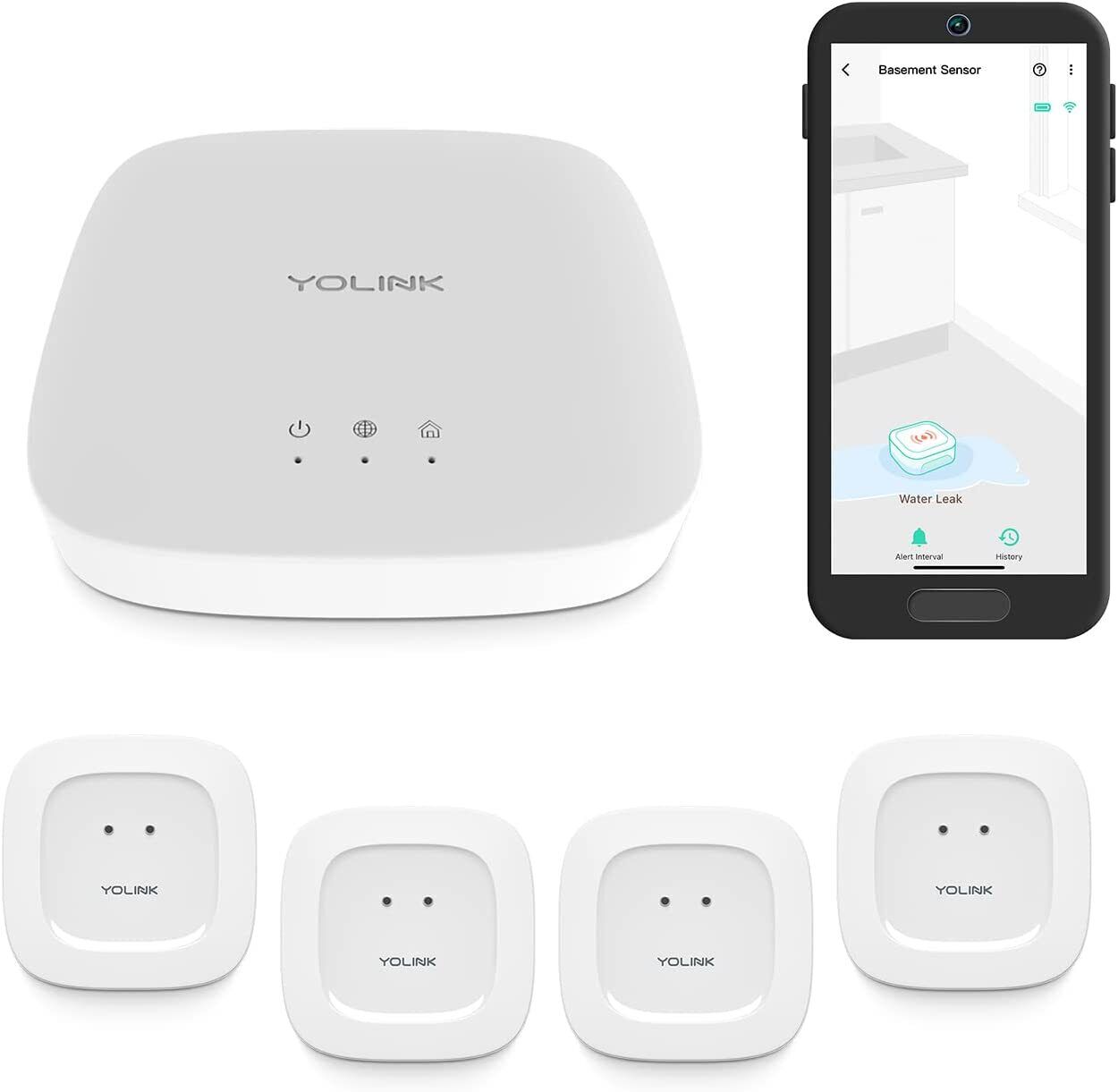 Yolink Smart Home Starter Kit: Water Sensor 4-pack Hub Kit Sensor Compatible