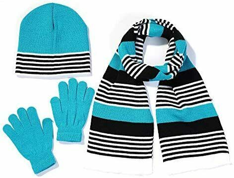 S.w.a.k. Girls Knit Hat, Scarf And Gloves Set - Turq/lime Combo Onesize