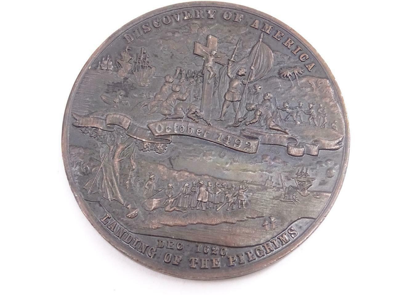 Antique 1892 Chicago World's Fair Columbian Exposition Souvenir Medal Pilgrims