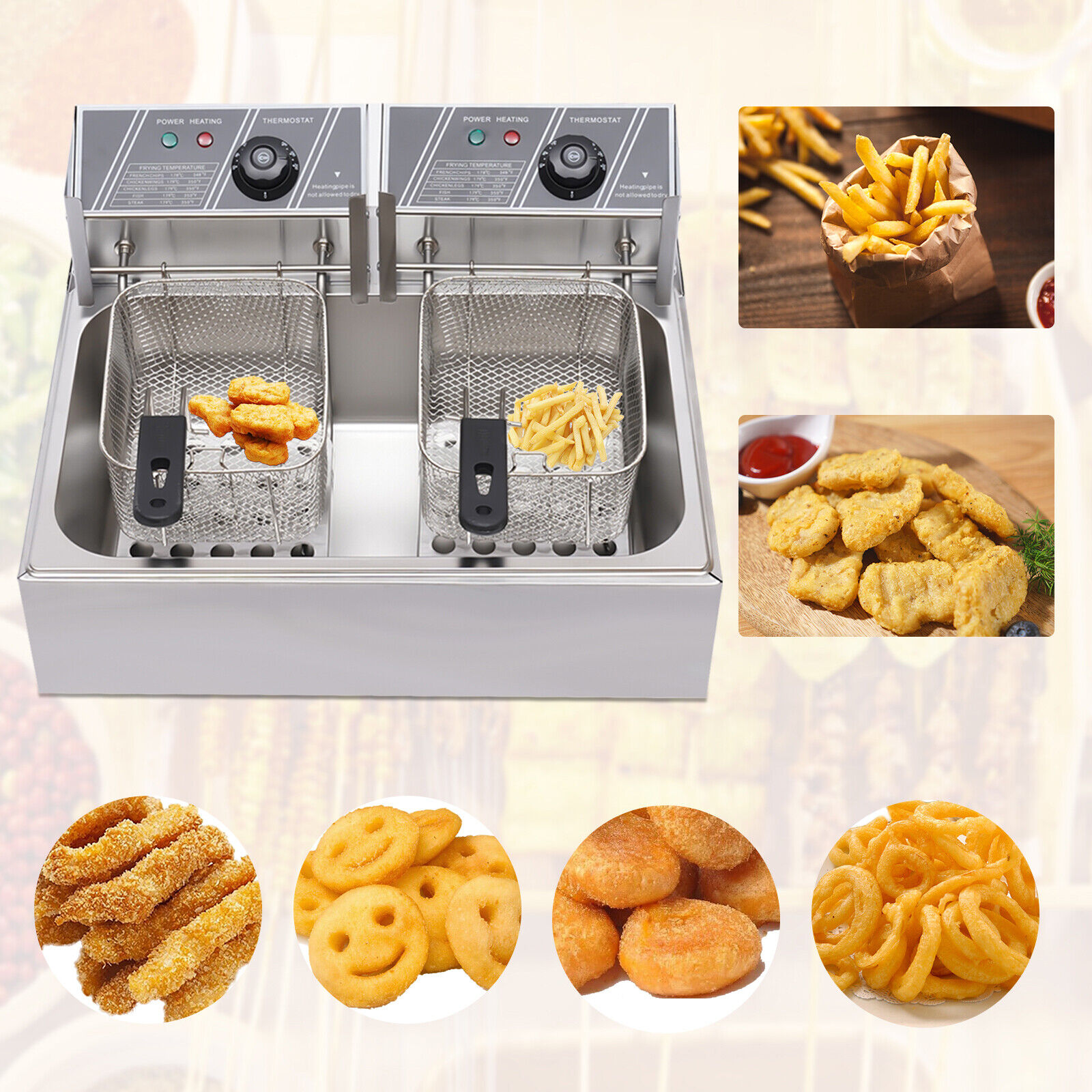 5000w Electric Countertop Deep Fryer With 2 Basket Commercial Restaurant 12l