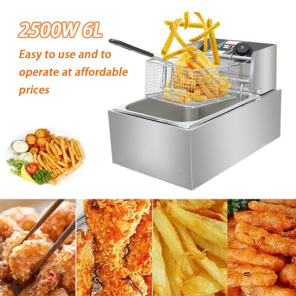 2500w 6l Commercial Electric Deep Fryer Restaurant Stainless Steel 6.3qt Us New