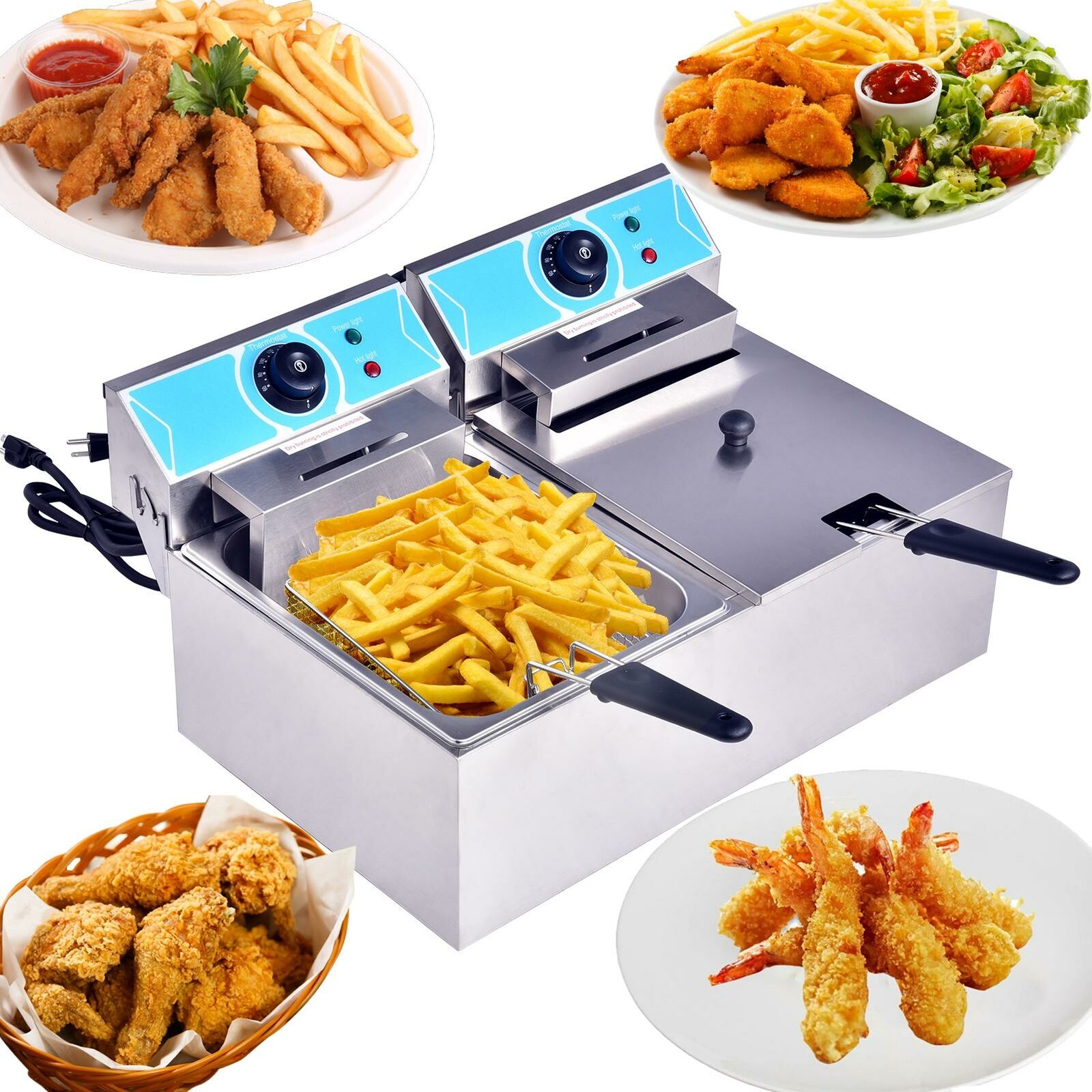 10l+10l Electric Deep Fryer Dual Tank Stainless Steel 2 Fry Basket Commercial Us