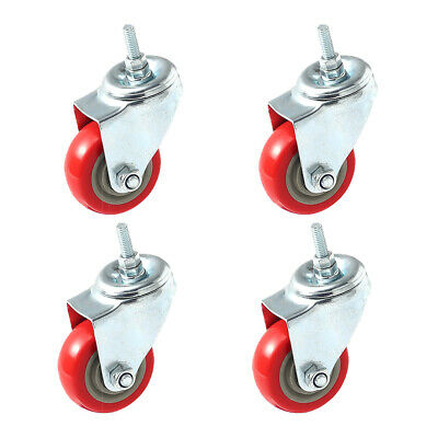 4 Pack 3 Inch Caster Wheels Swivel Plate With Stem On Red Polyurethane Pu