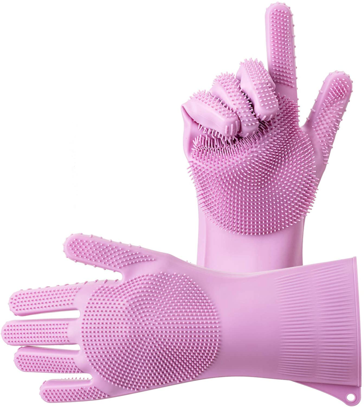Yiwanda 2 Faced Brushes Dishwashing Gloves Waterproof Silicone Reusable Cleaning