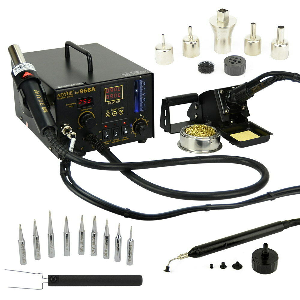 Aoyue 968a+ 4  In 1 Digital Soldering Iron & Hot Air Station Complete Kit -220v