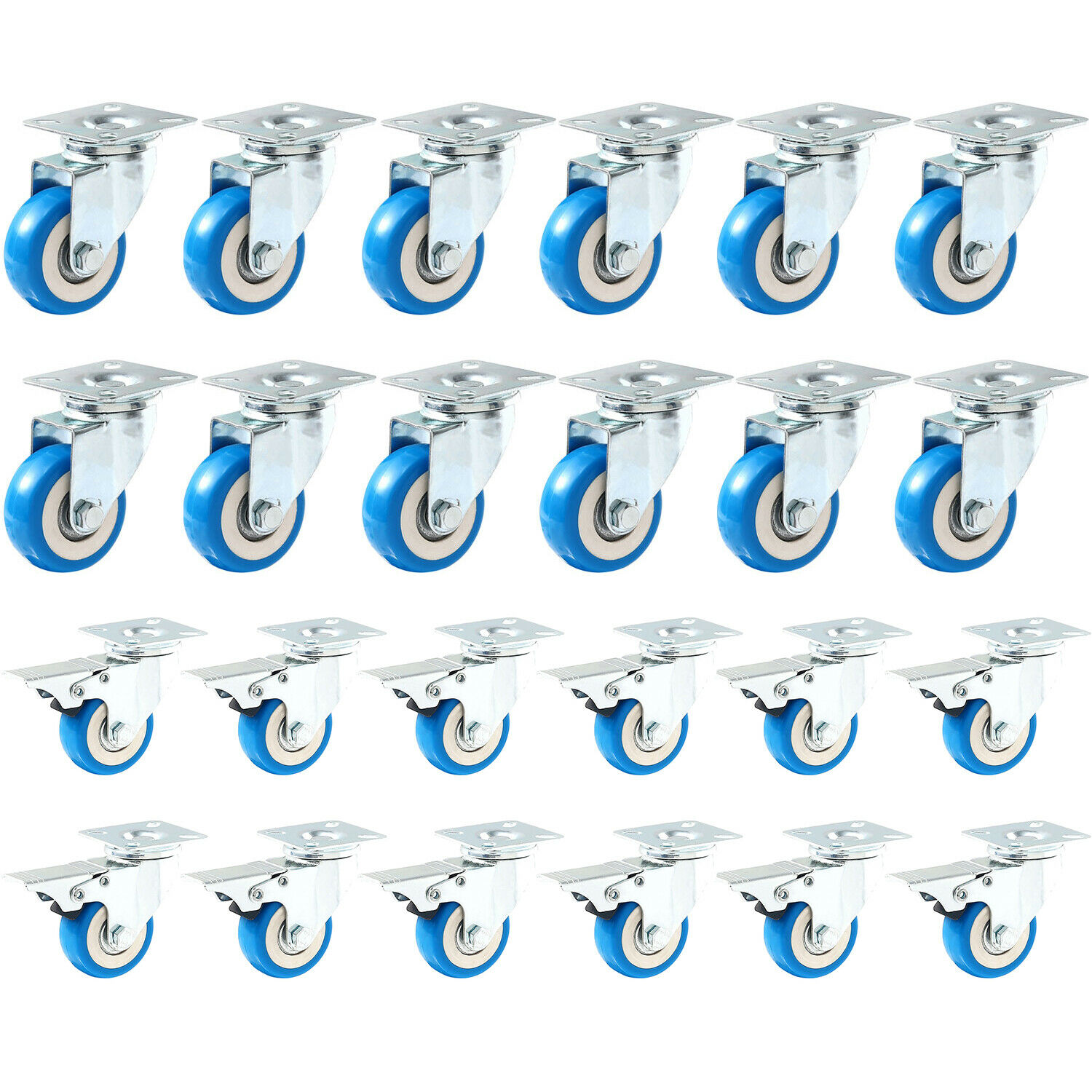 24 Pack Caster Swivel Plate With Brake Wheels(2" 12 W/ Brake And 12 No Brake)