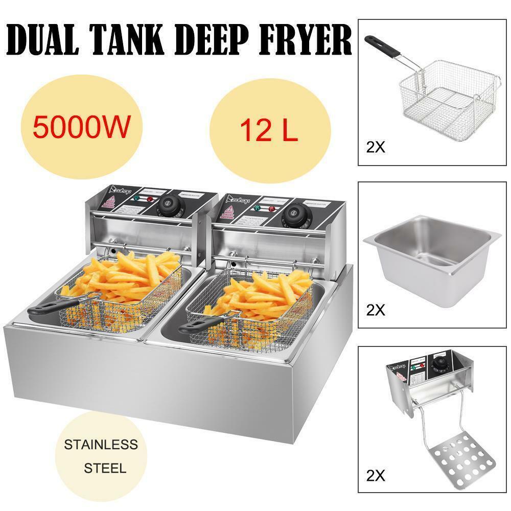 5000w Electric Deep Fryer Dual Tank 12l Home Commercial Restaurant Fry Basket Us
