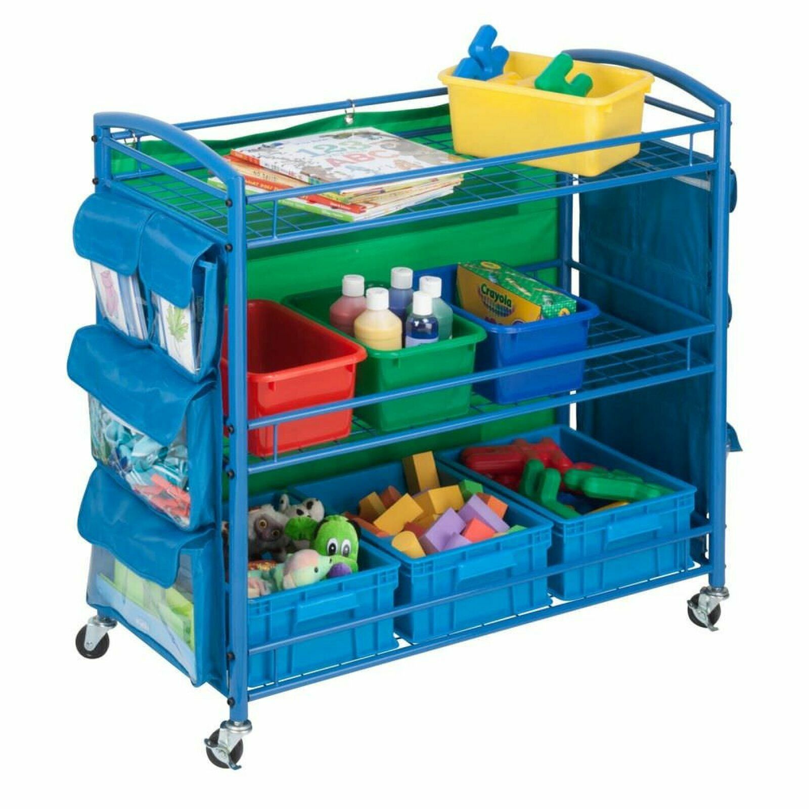 Rolling Cart With Side Pockets Storage For Teachers Home Office Blue New