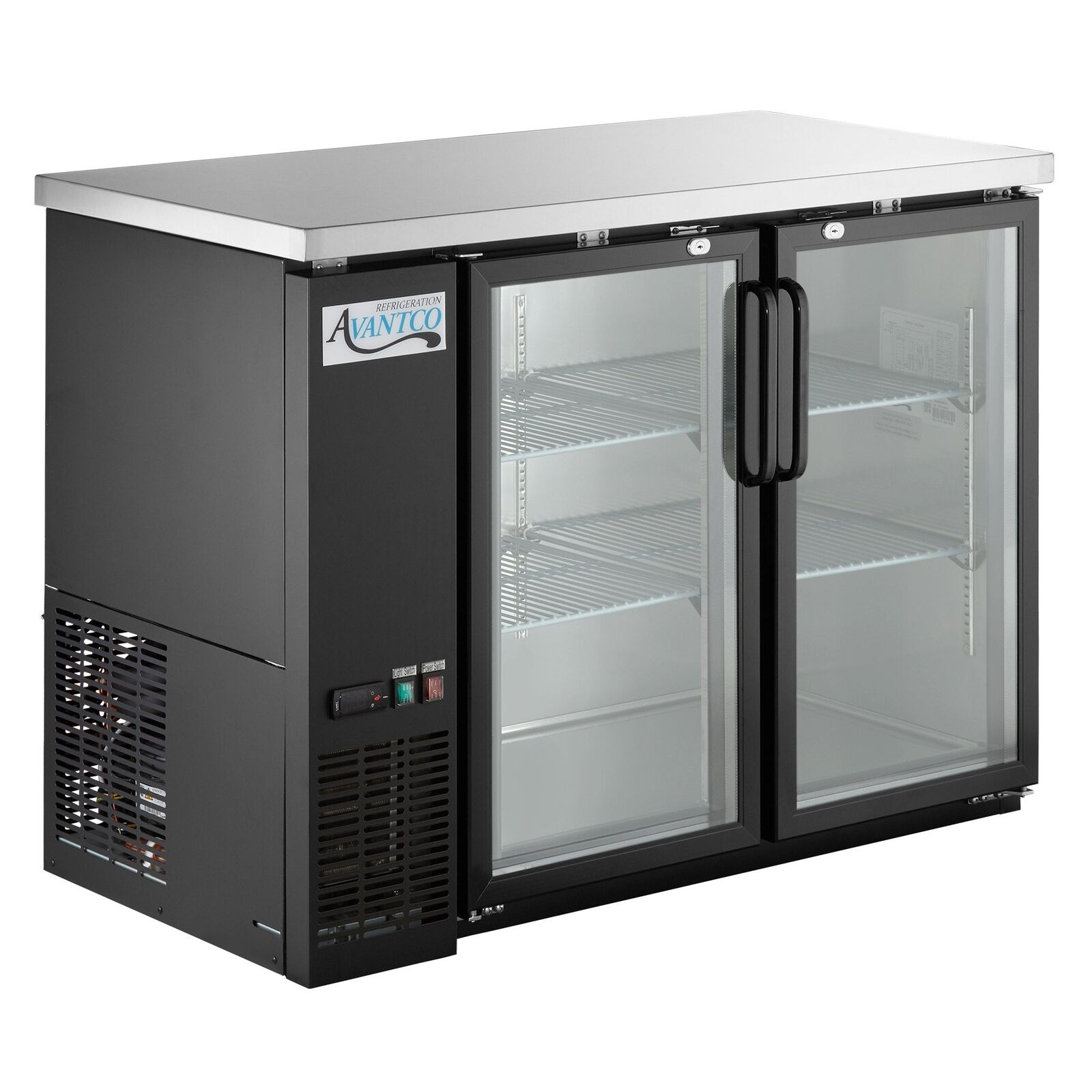 48" Black Counter Height Narrow Glass Door Back Bar Refrigerator With Led Lighti