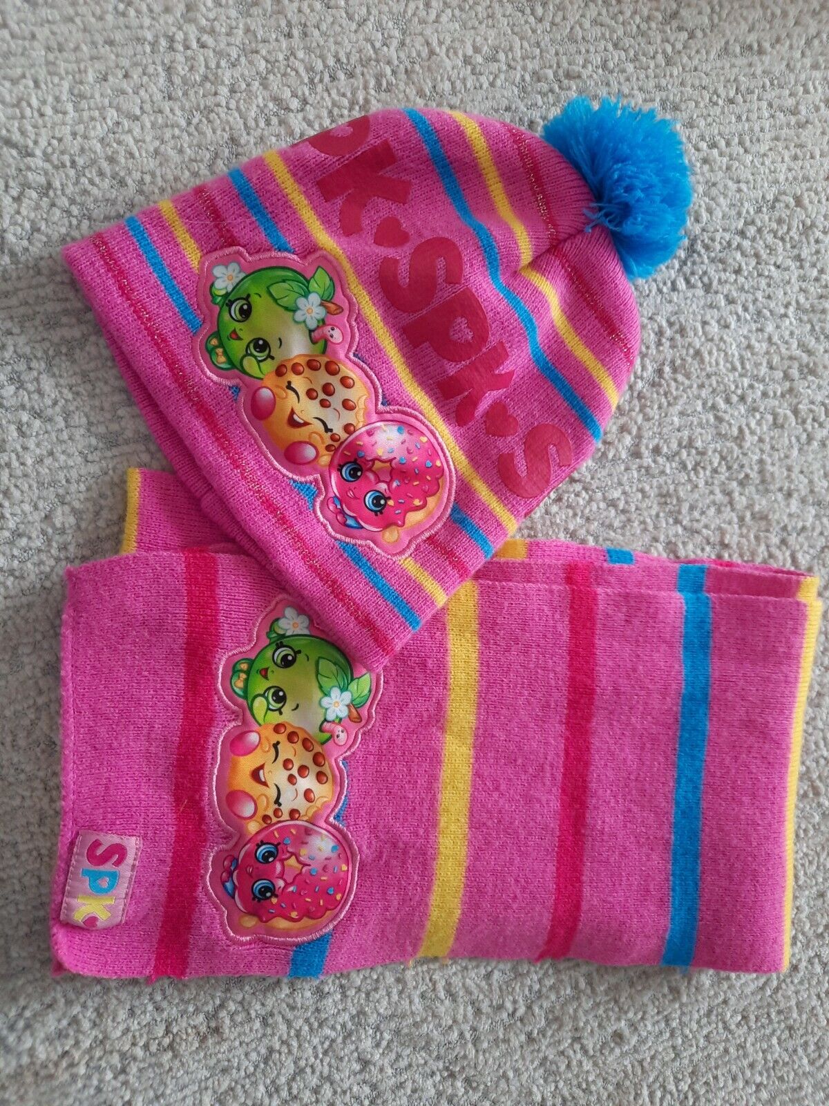 *euc* 2017shopkins Winter Snow 2pc Hat And Scarf Pink Stripes Set Stocking Gift!