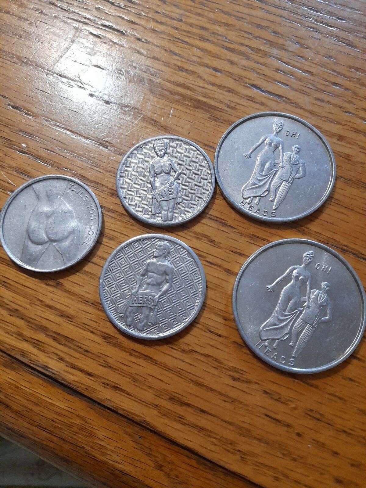 5 Vintage Flipping Coin - Heads / Tails Win Loose Sexy Woman/men